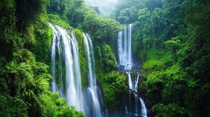 Obraz premium Waterfalls Cascading Through Lush Rainforest