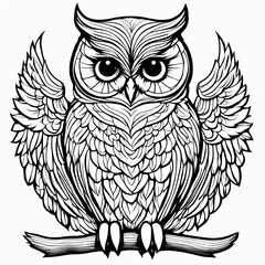 Obraz premium A line art black-and-white illustration of a cute Owl