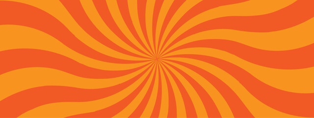 Vector orange sun rays and sunburst backdrop background. Modern seamless retro vintage burst sunrise sunbeam element spiral striped illustration sunray template wallpaper design.