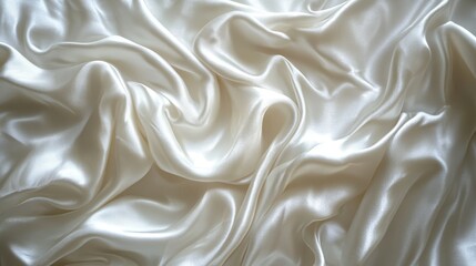 Fototapeta premium Luxurious White Satin Fabric Background, Elegant Silk Texture with Soft Waves and Folds, Close Up