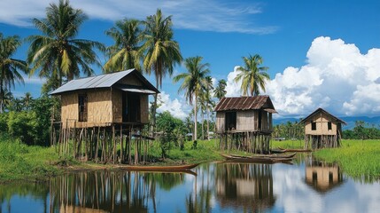 Obraz premium Stilted Houses in a Tropical Lagoon