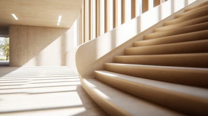 Obraz premium Elegant Minimalist Wooden Staircase in Sunlit Interior
