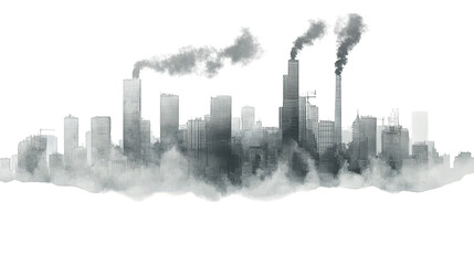 Fototapeta premium Smokeengulfed city skyline, a dramatic depiction of pollution, industrial haze or disaster aftermath
