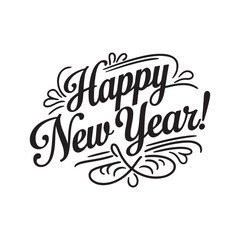 Happy New Year Typography Design - Silhouette Calligraphy Illustration