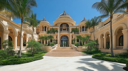 Obraz premium Grand Mediterranean Style Mansion With Lush Landscaping