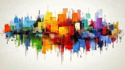 Obraz premium Abstract cityscape, colorful urban landscape, painted buildings, vibrant city skyline