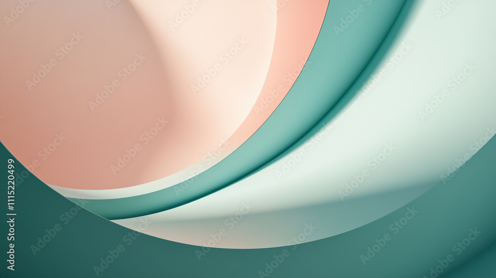 Poster curved shapes in soft pastel colors create a calming abstract design