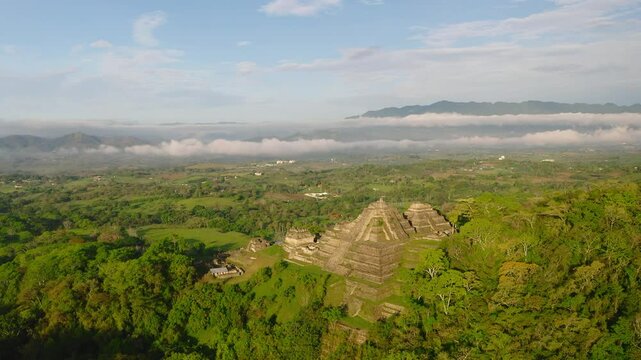 Aerial shot of Tonina archeological site in Chiapas, Mexico