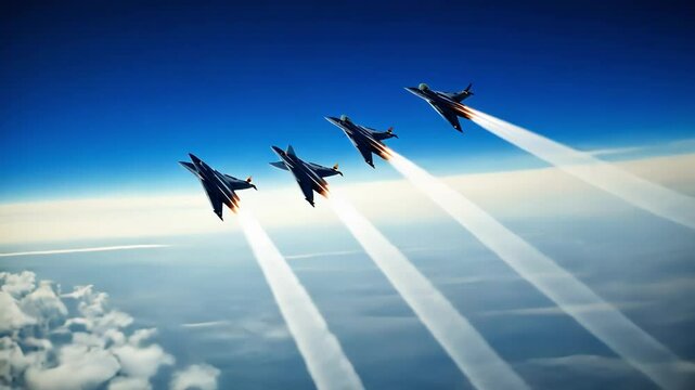 Jet Formation Flight Above Clouds