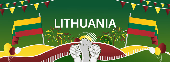 Happy Lithuania Independence Day concept vector background illustration. National Independence Day creative banner concept in flag colors.