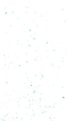 Blue snowflakes falling to the ground isolated on a transparent background, vertical composition.