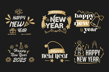 Free vector Flat Happy New Year 2025 Caligraphy Collection Mega Pack