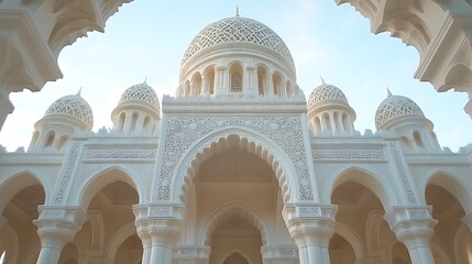 Fototapeta premium Elegant White Mosque Architectural Detail Displayed