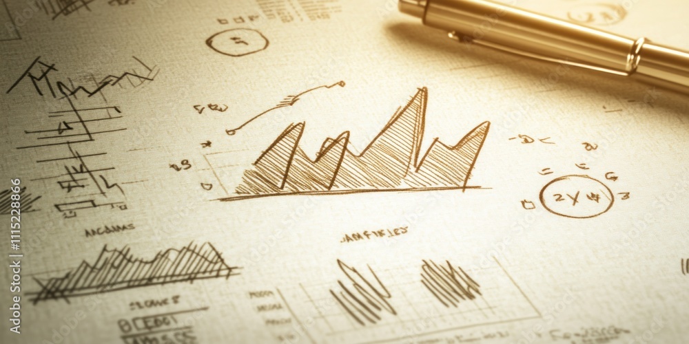 Poster a close-up of financial graphs and charts on paper, symbolizing data analysis and strategy.