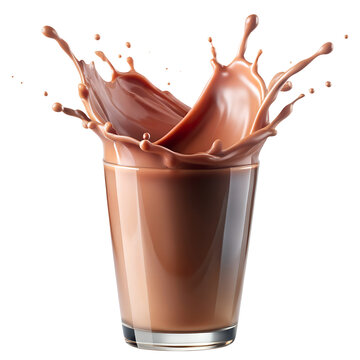 chocolate splash in glass of milk isolated on transparent white background, clipping path