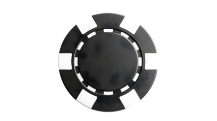 Blank black and white plastic round chip mockup, top view isolated on a transparent background