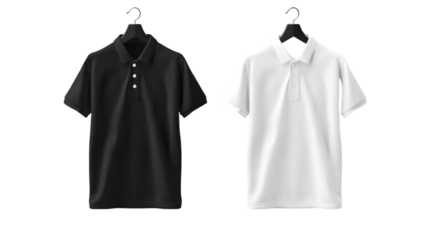 Blank black and white polo shirt mockup, side view isolated on a transparent background