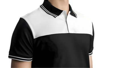 Blank black and white protective raincoat mockup, side view isolated on a transparent background