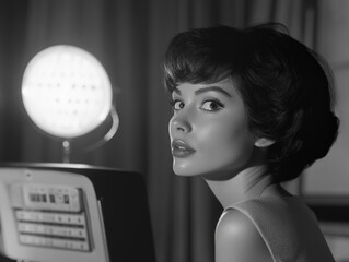 Naklejka premium Woman in front of a clock