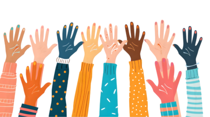 an illustration of diverse hands together isolated on a transparent background