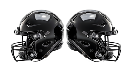 Blank black american football helmet mockup, different views isolated on a transparent background