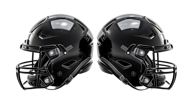 Blank black american football helmet mockup, different views isolated on a transparent background - Powered by Adobe