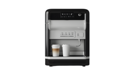 Blank black and white coffee vending machine mockup, side view isolated on a transparent background