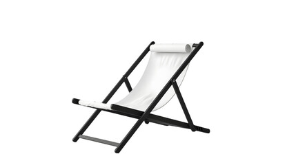 Blank black and white folding beach chair mockup, front view isolated on a transparent background