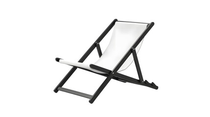 Blank black and white folding beach chair mockup, side view isolated on a transparent background