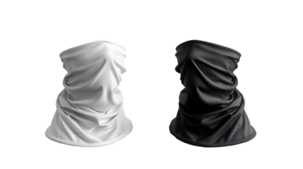 blank black and white neck gaiter mock up, front view isolated on a transparent background
