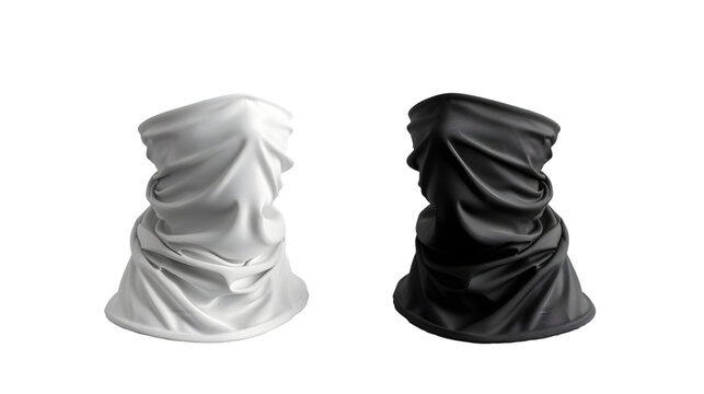 blank black and white neck gaiter mock up, front view isolated on a transparent background