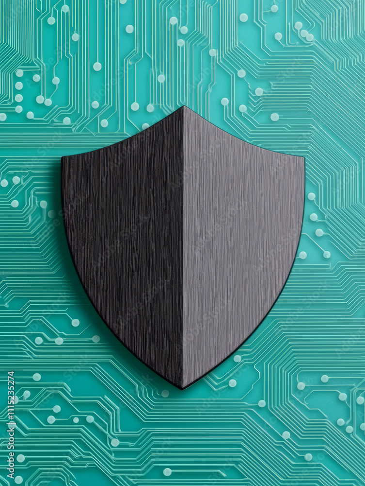 Aufkleber digital shield symbol on circuit board background representing security