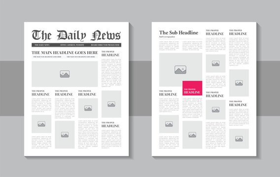 The daily newspaper journal design template layout or Vintage newsletter magazine design layout