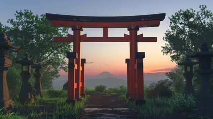 Tranquil Shrine in Nature. Peaceful serenity concept