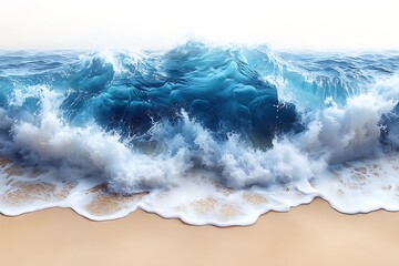 Fototapeta premium High surf waves isolated on white background, summer time image. Blue sea, white foam scenic sunny day. 