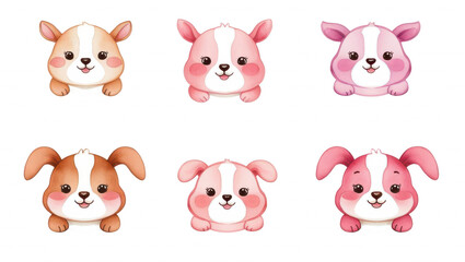 Obraz premium Cute cartoon bunnies in various colors on a black background.