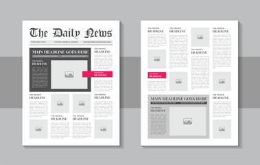 Daily newspaper journal design template or vintage newspaper design template layout
