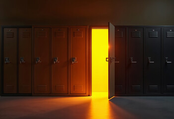  School gym lockers black color one open door 3d