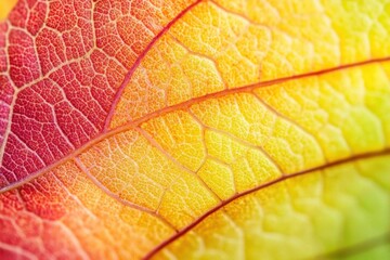 Obraz premium Close-up of vibrant, multi-colored leaves showcasing intricate veins.