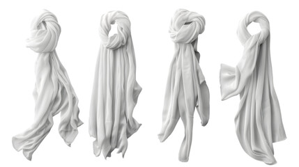 Blank white twill silk scarf mockup, different types isolated on a transparent background