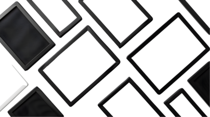 Blank black and white rectangle embroidered patch mockup, top view isolated on a transparent background