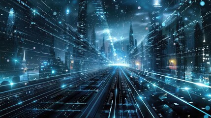 Illuminated Connections. Electric blue energy through midnight symmetry