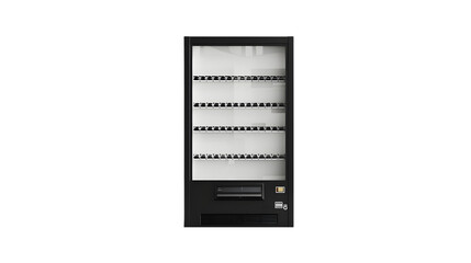 Blank black and white vending machine mockup, front view isolated on a transparent background