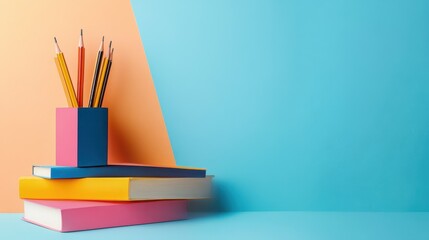 Fototapeta premium Vibrant School and Office Supplies Against Turquoise Background