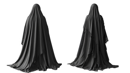 Naklejka premium Blank black female khimar mockup, front and back view isolated on a transparent background