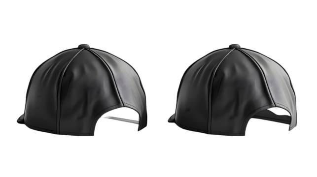 Blank black sport swim cap mockup front, side, back mockup isolated on a transparent background - Powered by Adobe