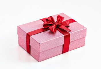 Obraz premium Elegant Pink Gift Box With Red Ribbon and Bow