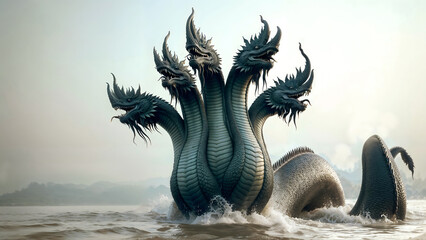 serpent, Thai Naga, The 5 headed naga in the Mekong River.