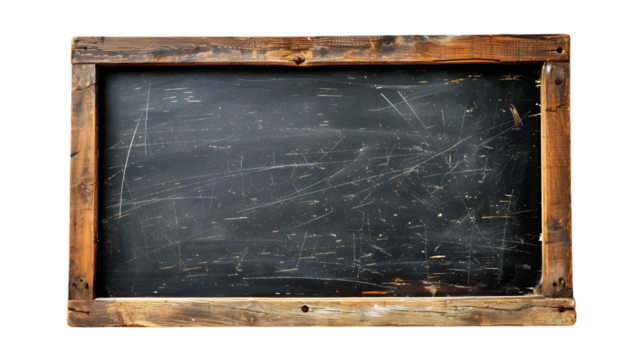 blank blackboard in wooden frame isolated on a transparent background