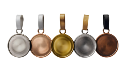 Blank gold, silver, bronze medal mockup, top view isolated on a transparent background